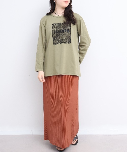 leswel(レスウェル)の「【M~5L】レースロゴロンT(Tシャツ/カットソー・レディース・カーキ/ライトグレー/チャコールグレー・M/L/LL/3L/4L/5L)」の14枚目の写真