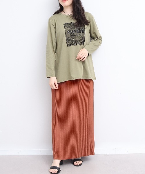 leswel(レスウェル)の「【M~5L】レースロゴロンT(Tシャツ/カットソー・レディース・カーキ/ライトグレー/チャコールグレー・M/L/LL/3L/4L/5L)」の15枚目の写真