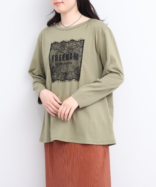 leswel(レスウェル)の「【M~5L】レースロゴロンT(Tシャツ/カットソー・レディース・カーキ/ライトグレー/チャコールグレー・M/L/LL/3L/4L/5L)」の16枚目の写真