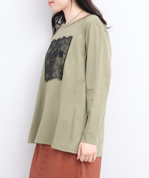 leswel(レスウェル)の「【M~5L】レースロゴロンT(Tシャツ/カットソー・レディース・カーキ/ライトグレー/チャコールグレー・M/L/LL/3L/4L/5L)」の17枚目の写真