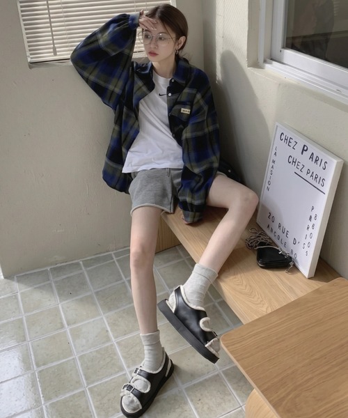 yuue' ( wear )(ユーイ)の「オーバーサイズオンブレチェック長袖シャツ(シャツ/ブラウス・レディース・グリーン系その他/オレンジ系その他・FREE)」の5枚目の写真