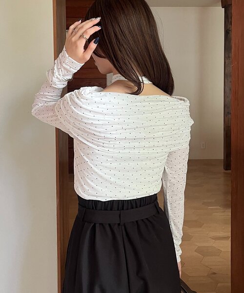 CAPRICIEUX LE'MAGE(カプリシューレマージュ)の「【riho企画】ドットドレープロンT(Tシャツ/カットソー・レディース・ホワイト/ブラック・FREE)」の7枚目の写真