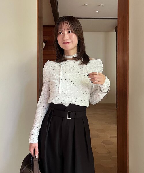 CAPRICIEUX LE'MAGE(カプリシューレマージュ)の「【riho企画】ドットドレープロンT(Tシャツ/カットソー・レディース・ホワイト/ブラック・FREE)」の8枚目の写真