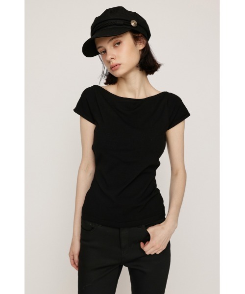 SLY(スライ)の「BACK OPEN CHARM TOPS バックオープンチャームトップス 秋服 夏服 サマーニット カップ付き(Tシャツ/カットソー・レディース・ブラウン/ブラック・FREE)」の5枚目の写真