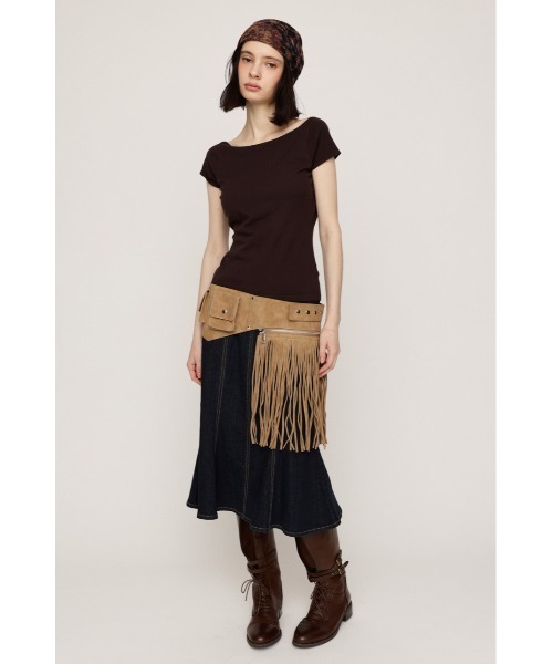 SLY(スライ)の「BACK OPEN CHARM TOPS バックオープンチャームトップス 秋服 夏服 サマーニット カップ付き(Tシャツ/カットソー・レディース・ブラウン/ブラック・FREE)」の9枚目の写真