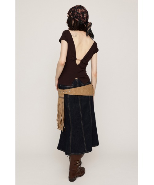 SLY(スライ)の「BACK OPEN CHARM TOPS バックオープンチャームトップス 秋服 夏服 サマーニット カップ付き(Tシャツ/カットソー・レディース・ブラウン/ブラック・FREE)」の10枚目の写真