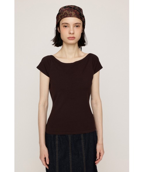 SLY(スライ)の「BACK OPEN CHARM TOPS バックオープンチャームトップス 秋服 夏服 サマーニット カップ付き(Tシャツ/カットソー・レディース・ブラウン/ブラック・FREE)」の11枚目の写真