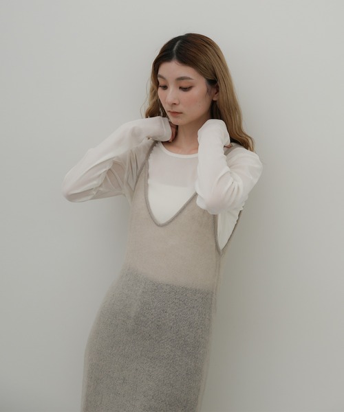 select MOCA(セレクトモカ)の「シアーニットキャミワンピース(ワンピース・レディース・ブラック/グレイッシュベージュ・MEDIUM/LARGE)」の15枚目の写真