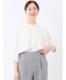 m.f.editorial（エムエフエディトリアル）の「ブラウス レディース 7分袖 ストレッチ 静電防止 イージーケア 無地 前開き バンドカラー シャツ レイヤード風 ケープ（シャツ/ブラウス）」