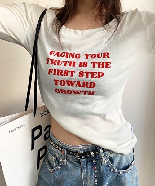 Dalfwin(ダールフィン)の「FACING赤ロゴ長袖クルーネックTシャツ(Tシャツ/カットソー・レディース・ホワイト/ブラック/ダークグレー/グレー系その他・FREE)」の19枚目の写真