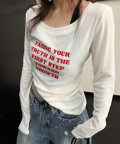 Dalfwin(ダールフィン)の「FACING赤ロゴ長袖クルーネックTシャツ(Tシャツ/カットソー・レディース・ホワイト/ブラック/ダークグレー/グレー系その他・FREE)」の18枚目の写真