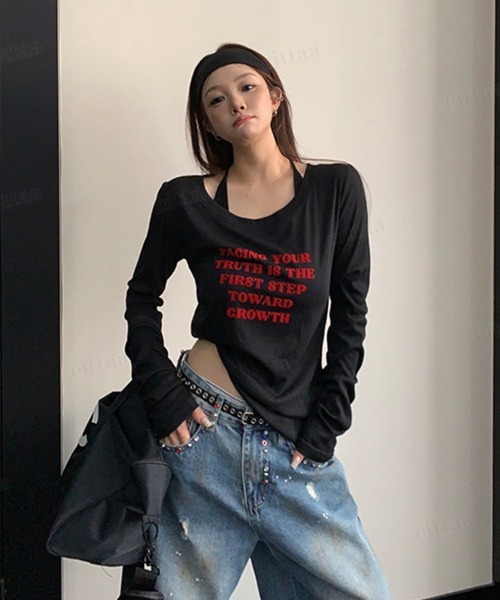 Dalfwin(ダールフィン)の「FACING赤ロゴ長袖クルーネックTシャツ(Tシャツ/カットソー・レディース・ホワイト/ブラック/ダークグレー/グレー系その他・FREE)」の15枚目の写真