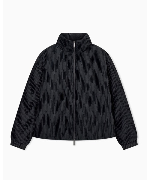EMPORIO ARMANI(エンポリオアルマーニ)の「【エンポリオ アルマーニ】シェブロン柄 プリーツベルベット ダウンジャケット(ダウンジャケット/コート・レディース・ブラック・38)」の1枚目の写真