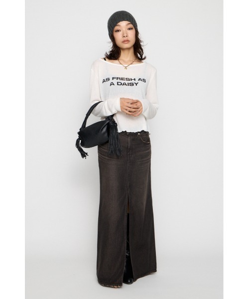 LAGUA GEM(ラグアジェム)の「HIGH SLIT MAXI スカート(デニムスカート・レディース・ライトブルー/ブラック・MEDIUM/SMALL/X-SMALL)」の5枚目の写真