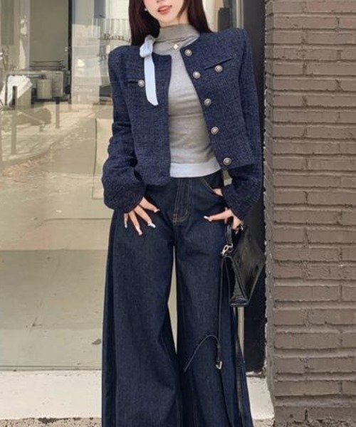 FAVORITO（ファヴォリート）の「ツイードノーカラージャケット（ノーカラージャケット・レディース・ダークブルー・S/M/L）」の5枚目の写真