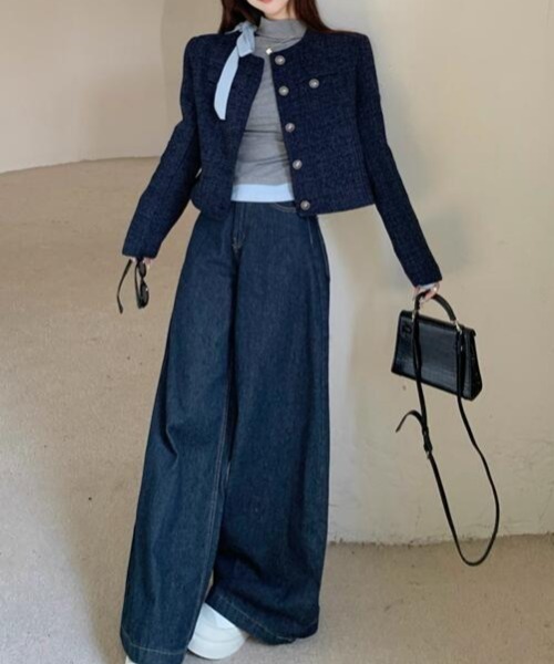 FAVORITO（ファヴォリート）の「ツイードノーカラージャケット（ノーカラージャケット・レディース・ダークブルー・S/M/L）」の7枚目の写真
