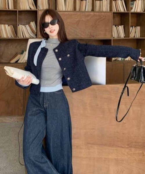 FAVORITO（ファヴォリート）の「ツイードノーカラージャケット（ノーカラージャケット・レディース・ダークブルー・S/M/L）」の10枚目の写真