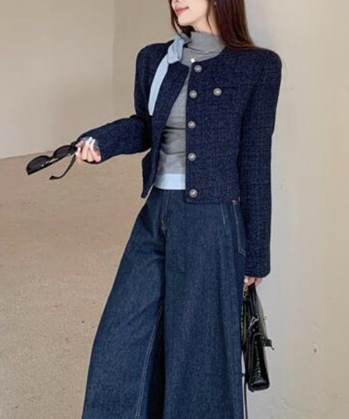 FAVORITO（ファヴォリート）の「ツイードノーカラージャケット（ノーカラージャケット・レディース・ダークブルー・S/M/L）」の4枚目の写真