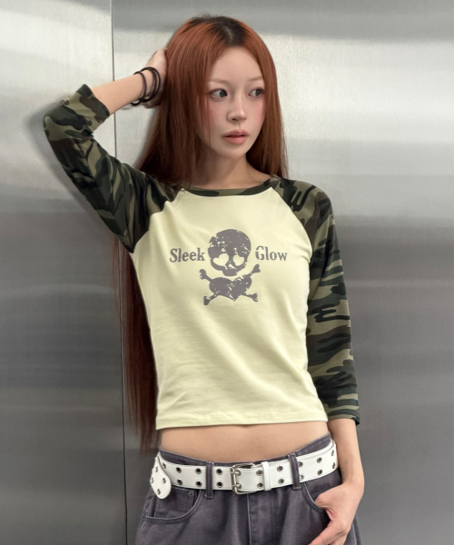 SLEEKGLOW（スリック グロウ）の「ヴィンテージスカルラグランTシャツ[レモン]（Tシャツ/カットソー・レディース・その他・FREE）」の2枚目の写真