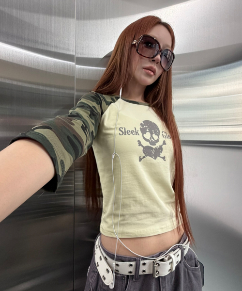 SLEEKGLOW（スリック グロウ）の「ヴィンテージスカルラグランTシャツ[レモン]（Tシャツ/カットソー・レディース・その他・FREE）」の5枚目の写真