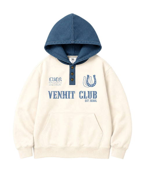 VENHIT(ベンヒット)の「WESTERN CLUB デニム配色フーディ(パーカー・レディース・バーガンディー/クリーム・MEDIUM/LARGE/X-LARGE)」の3枚目の写真