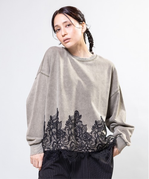OSMOSIS(オズモーシス)の「裏毛レースヘムプルオーバー(Tシャツ/カットソー・レディース・ブラック/カーキ/ブルー・ONE SIZE)」の1枚目の写真