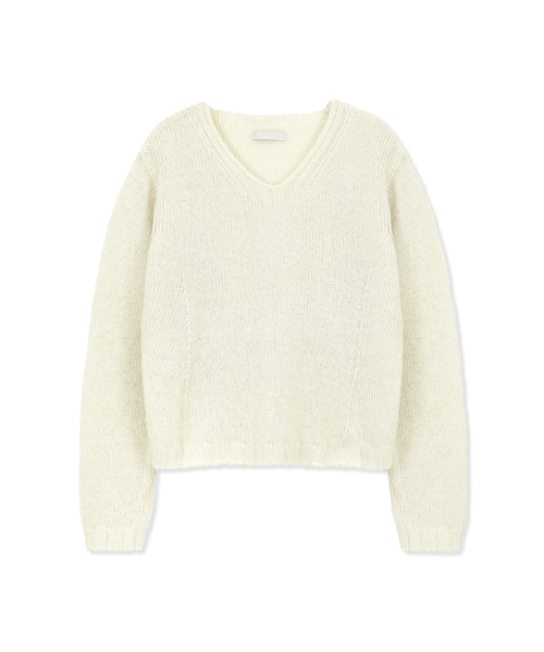 Yuje(ユジェ)の「HAIRY V-NECK KNIT (3color)(ニット/セーター・レディース・スカイブルー/ピンク/アイボリー・FREE)」の1枚目の写真