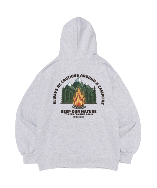 WORKS & CO.(ワークス アンド コー)の「CAMP FIREフードTシャツ(ライトグレー)(パーカー・レディース・その他・M-L/S-M/L-XL/S/M/L/XL/XL-XXL)」の2枚目の写真