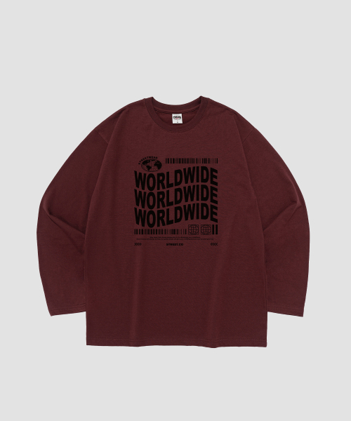 TAILOR STUDIO(テーラースタジオ)の「ワールドワイドグラフィックロングスリーブ(ワイン)(Tシャツ/カットソー・レディース・その他・SMALL/MEDIUM/LARGE/X-LARGE)」の1枚目の写真