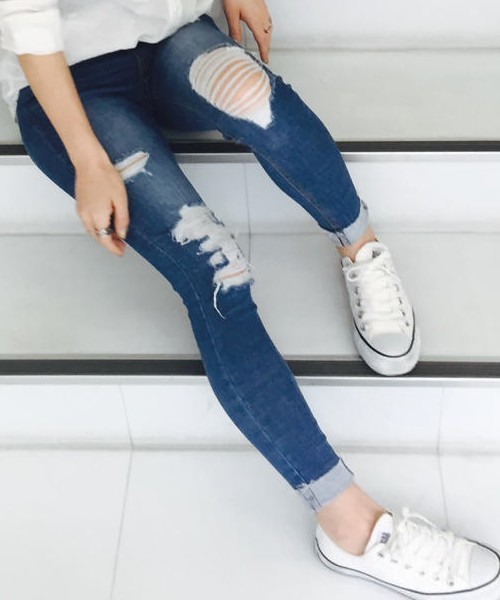 EGOIST（エゴイスト）の「クラッシュデニムスキニー（デニムパンツ・レディース・ネイビー/ブルー・2/1/0）」の16枚目の写真