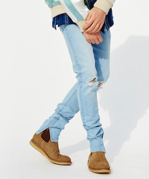 MONKEY TIME(モンキータイム)の「<monkey time> ∴ ディストレスト ジップ スキニーデニムパンツ ◆(デニムパンツ・メンズ・ダークグレー/ライトブルー・LARGE/X-LARGE/MEDIUM/SMALL)」の2枚目の写真