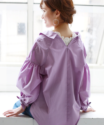 REAL CUBE | ヌキ襟・袖コンシャス バックリボンブラウス シャツ(シャツ/ブラウス)