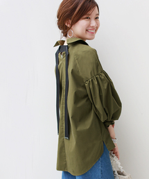 REAL CUBE | ヌキ襟・袖コンシャス バックリボンブラウス(シャツ/ブラウス)