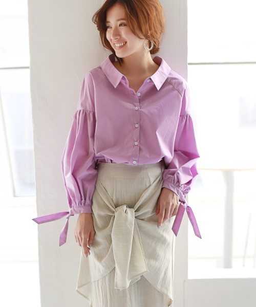 REAL CUBE（リアルキューブ）の「ヌキ襟・袖コンシャス バックリボンブラウス シャツ（シャツ/ブラウス・レディース・ネイビー/ラベンダー/グレー/オフホワイト/カーキ/ホワイト×ネイビー/ブルー系その他/ホワイト×ブラック・40/38/36）」の11枚目の写真