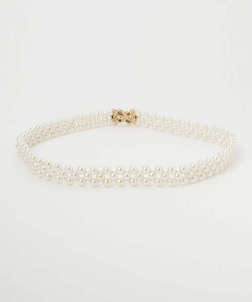 Cupid Heart（キューピッドハート）の「【Cupid Heart】結婚式ベルト ビジューバックルパールゴムベルト（ベルト・レディース・ベージュ・MEDIUM/FREE）」の2枚目の写真