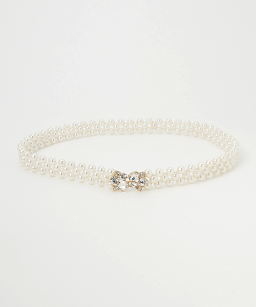 Cupid Heart（キューピッドハート）の「【Cupid Heart】結婚式ベルト ビジューバックルパールゴムベルト（ベルト・レディース・ベージュ・MEDIUM/FREE）」の4枚目の写真