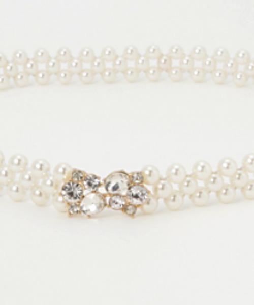 Cupid Heart（キューピッドハート）の「【Cupid Heart】結婚式ベルト ビジューバックルパールゴムベルト（ベルト・レディース・ベージュ・MEDIUM/FREE）」の5枚目の写真