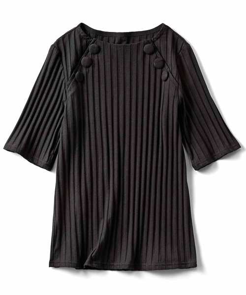 シロップ．（シロップ．）の「重ね着でも１枚でも　優秀リブカットソートップス〈ブラック〉（Tシャツ/カットソー・レディース・ブラック・SMALL/MEDIUM/LARGE/X-LARGE/XX-LARGE）」の2枚目の写真