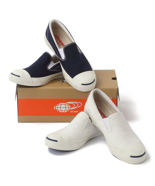 BEAMS(ビームス)の「○CONVERSE×BEAMS / 別注 JACK PURCELL SLIP-ON(スニーカー・メンズ・ホワイト/ネイビー・7/7.5/8/8.5/9/9.5/10.5)」の6枚目の写真