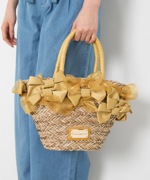 JILL by JILL STUART（ジルバイジルスチュアート）の「【CanCam 5月号掲載】【Ray 5月号掲載】リボンバスケット（トートバッグ・レディース・ネイビー/イエロー/ピンク・ﾌﾘ-）」の3枚目の写真