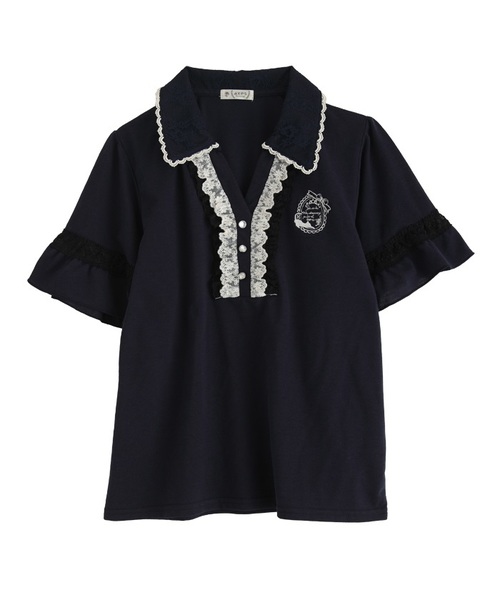 axes femme（アクシーズファム）の「ネコ刺繍ポロシャツ（Tシャツ/カットソー・レディース・キナリ/ピンク/ネイビー・MEDIUM）」の2枚目の写真