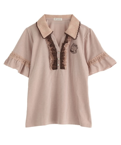 axes femme（アクシーズファム）の「ネコ刺繍ポロシャツ（Tシャツ/カットソー・レディース・キナリ/ピンク/ネイビー・MEDIUM）」の3枚目の写真