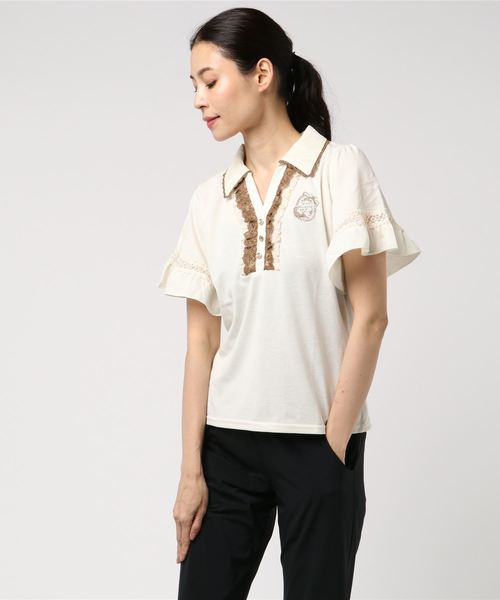 axes femme（アクシーズファム）の「ネコ刺繍ポロシャツ（Tシャツ/カットソー・レディース・キナリ/ピンク/ネイビー・MEDIUM）」の4枚目の写真