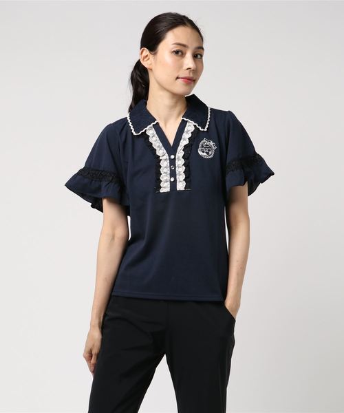 axes femme（アクシーズファム）の「ネコ刺繍ポロシャツ（Tシャツ/カットソー・レディース・キナリ/ピンク/ネイビー・MEDIUM）」の5枚目の写真