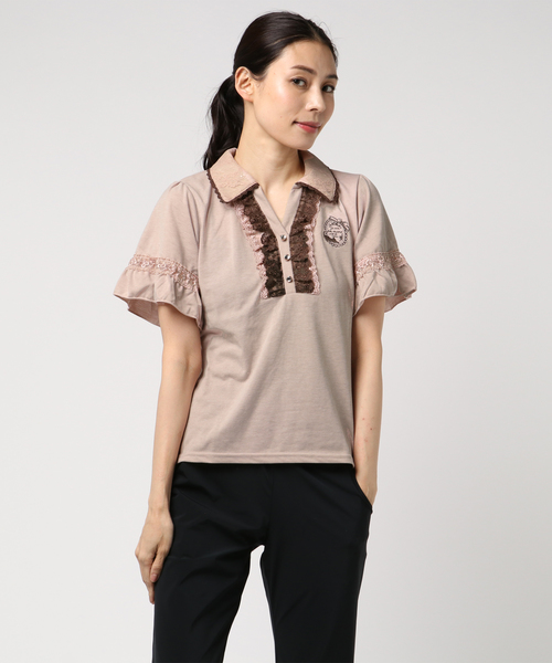 axes femme（アクシーズファム）の「ネコ刺繍ポロシャツ（Tシャツ/カットソー・レディース・キナリ/ピンク/ネイビー・MEDIUM）」の8枚目の写真