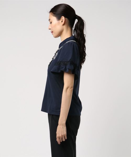 axes femme（アクシーズファム）の「ネコ刺繍ポロシャツ（Tシャツ/カットソー・レディース・キナリ/ピンク/ネイビー・MEDIUM）」の6枚目の写真