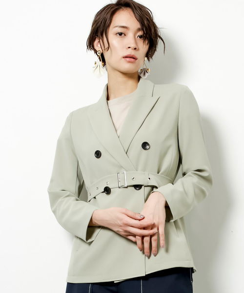 STUDIOUS(ステュディオス)の「リラクシーダブルジャケット(テーラードジャケット・レディース・ライトグレー/ブラック/ライトグリーン・0/1)」の3枚目の写真