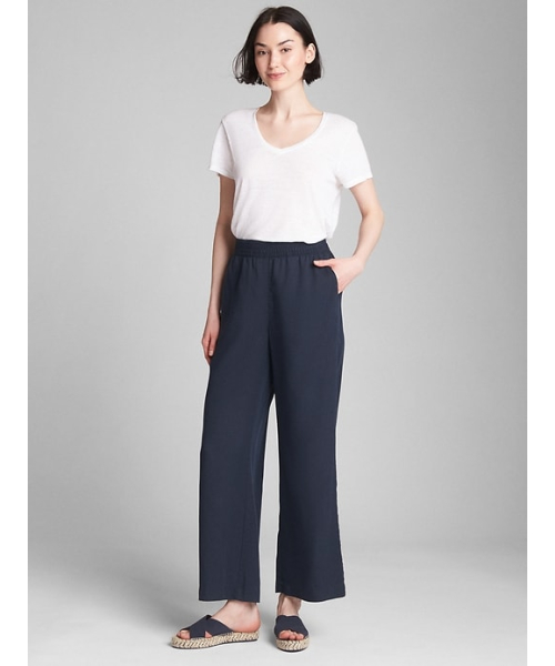 GAP（ギャップ）の「Gap スモックウエスト ワイドレッグパンツ<TENCEL(TM)>（その他パンツ・レディース・ネイビー/ヘザーグレー・M/S/XS/XXS/L）」の4枚目の写真