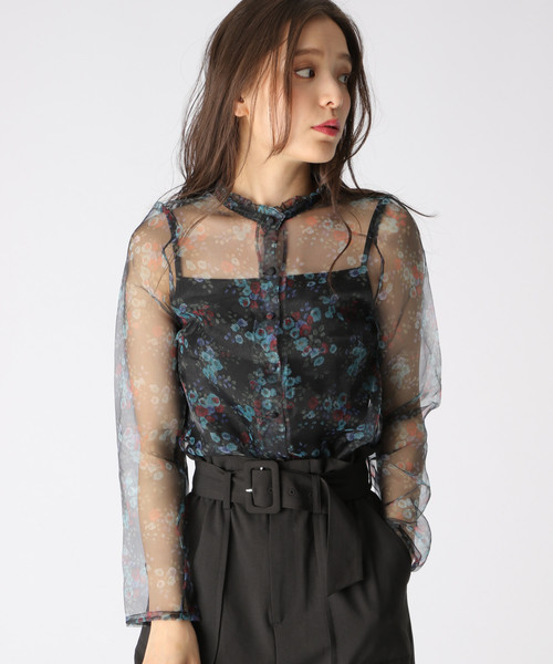 Mysty Woman ミスティウーマン の 小花オーガンジーブラウス Tシャツ カットソー Wear