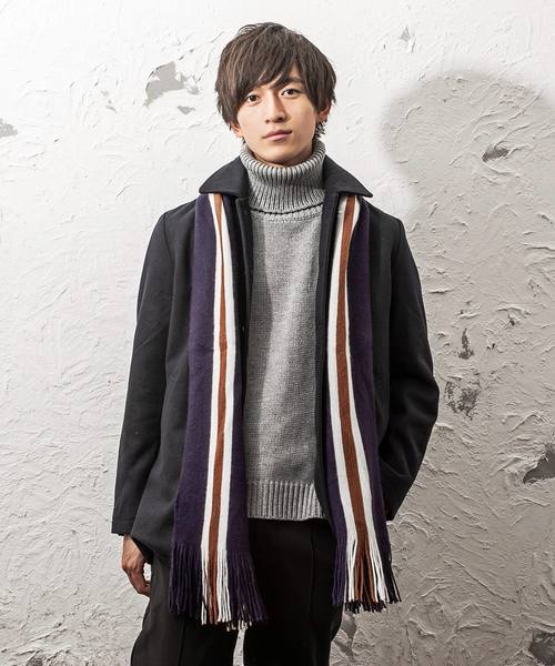 MinoriTY(マイノリティ)の「スクールマフラー ラッセル ライン(マフラー・メンズ・ホワイト/ブラック/ネイビー/グレー/グリーン・FREE)」の2枚目の写真